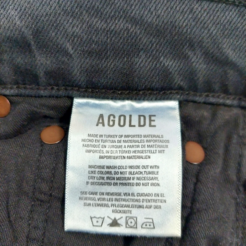 Agolde Black Mid Rise Toni in Montage Stretch Jeans